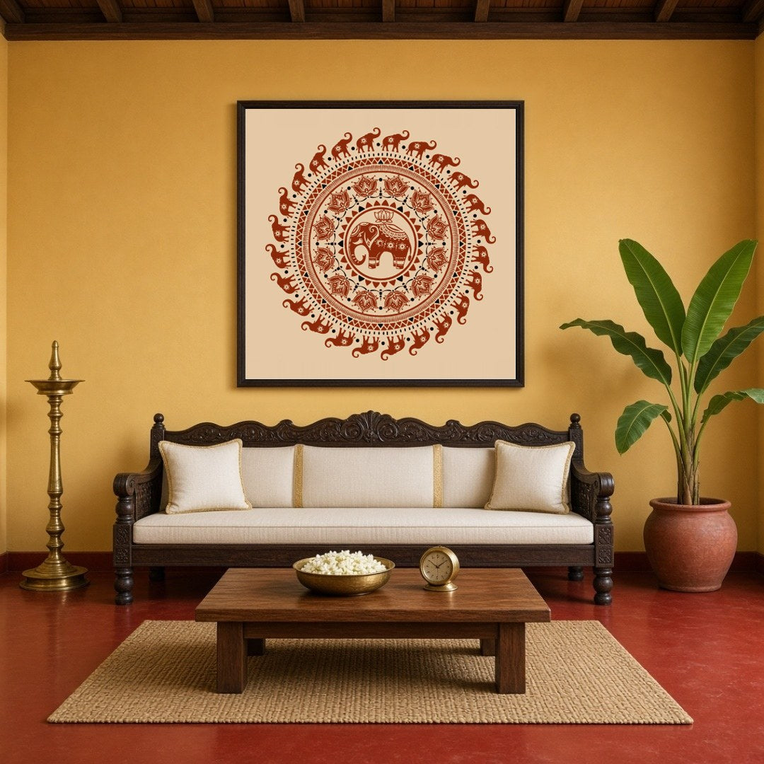 Immerse yourself in the intricate beauty of Warli art with this exquisite mandala featuring for Living Room