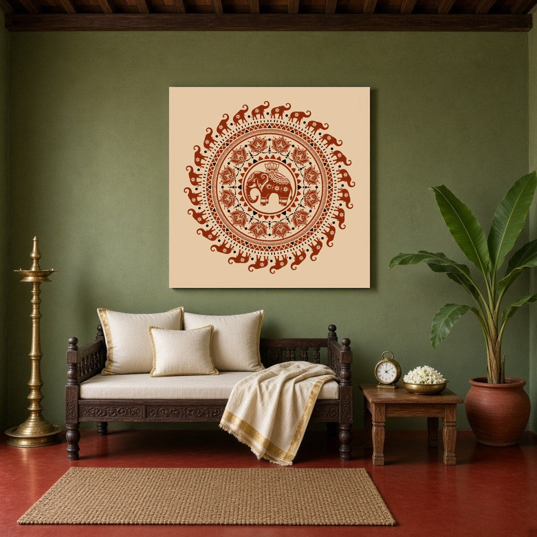 Immerse yourself in the intricate beauty of Warli art with this exquisite mandala featuring for Sitting Area