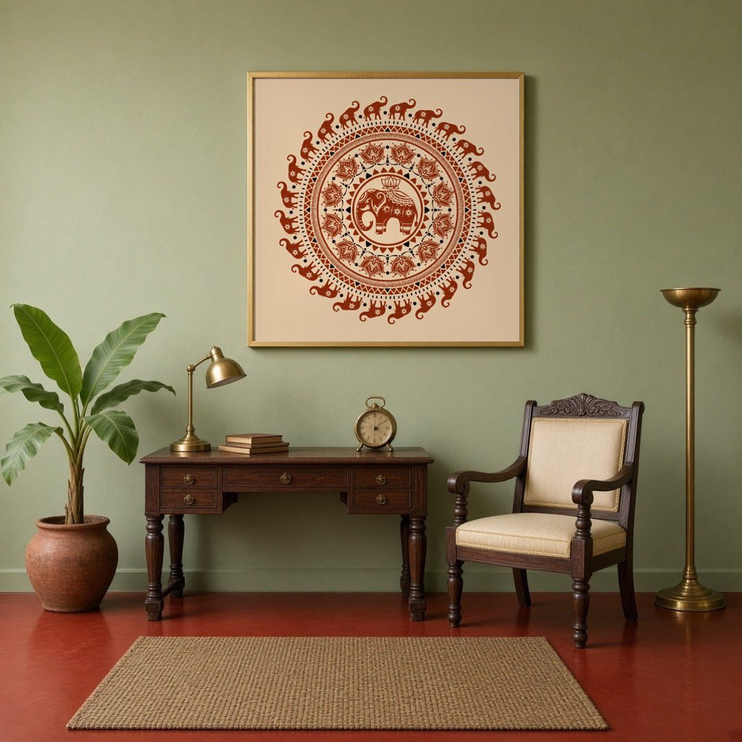 Immerse yourself in the intricate beauty of Warli art with this exquisite mandala featuring for Study
