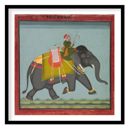 This exquisite artwork captures a regal scene of a royal figure riding a majestic elephant. With for dwelling