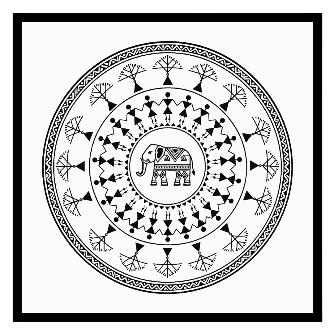 Celebrate the beauty of traditional Warli art with this captivating mandala featuring an intricate for sanctuary