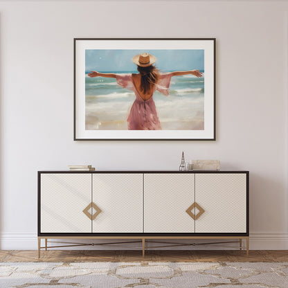 Experience the gentle embrace of summer with this stunning artwork, depicting a woman gracefully for Foyer