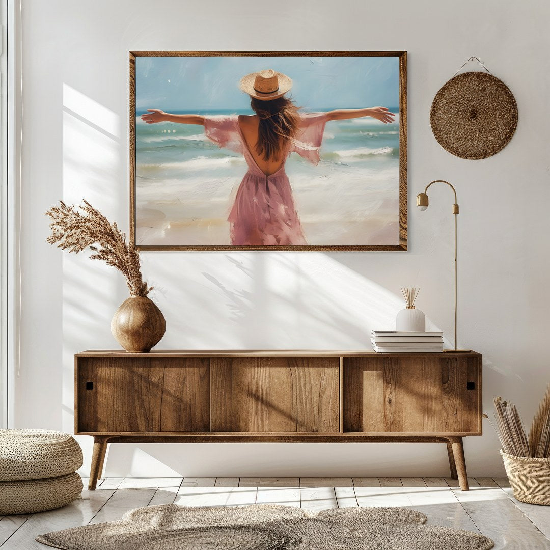 Experience the gentle embrace of summer with this stunning artwork, depicting a woman gracefully for Sitting Area