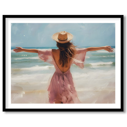 Experience the gentle embrace of summer with this stunning artwork, depicting a woman gracefully for studio