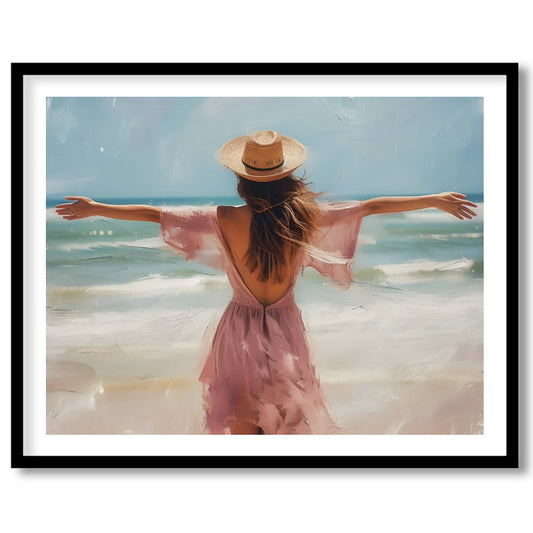 Experience the gentle embrace of summer with this stunning artwork, depicting a woman gracefully for studio