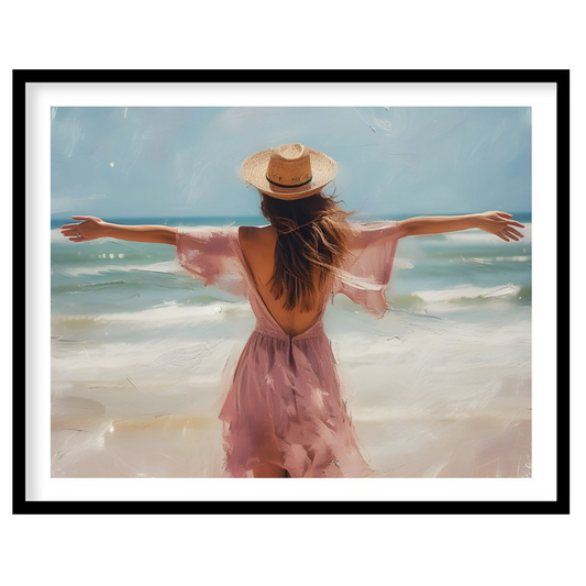 Experience the gentle embrace of summer with this stunning artwork, depicting a woman gracefully for studio