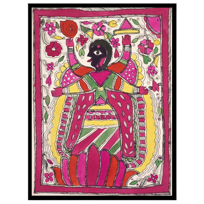Immerse yourself in the vibrant world of Madhubani art with this striking depiction of Goddess Kali for place
