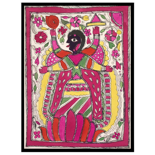 Immerse yourself in the vibrant world of Madhubani art with this striking depiction of Goddess Kali for place