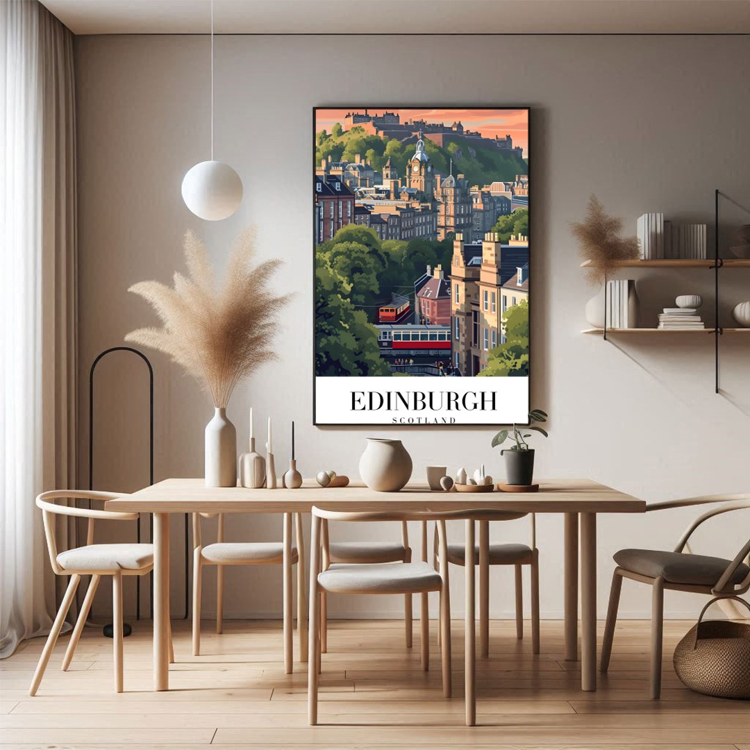 Immerse yourself in the charming architecture and vibrant landscapes of Edinburgh with this for Dining