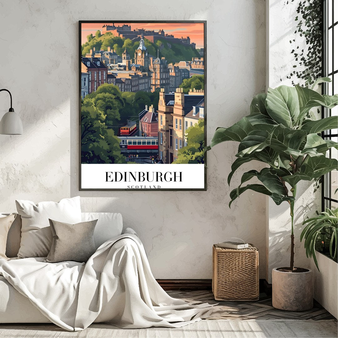 Immerse yourself in the charming architecture and vibrant landscapes of Edinburgh with this for Living Room