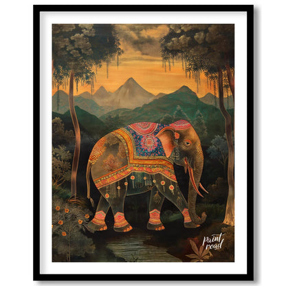 This enchanting artwork presents a stately elephant adorned with elaborate, jewel-toned coverings, … for sweet-home