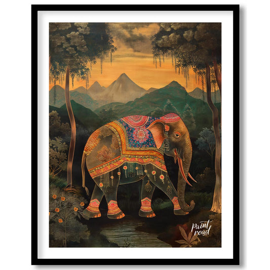 This enchanting artwork presents a stately elephant adorned with elaborate, jewel-toned coverings, … for sweet-home