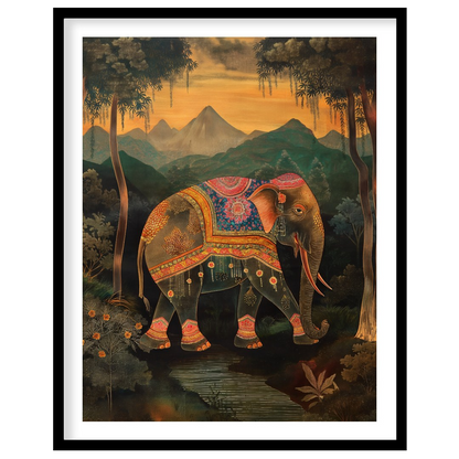 This enchanting artwork presents a stately elephant adorned with elaborate, jewel-toned coverings, … for sweet-home