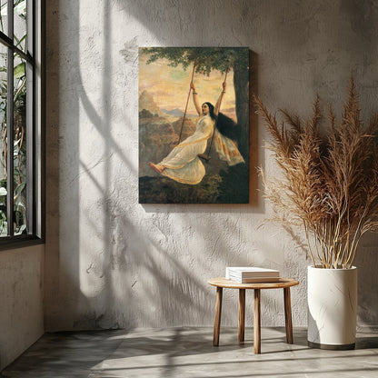 Capture the essence of serene delight with this stunning artwork portraying a graceful woman on a for Entrance