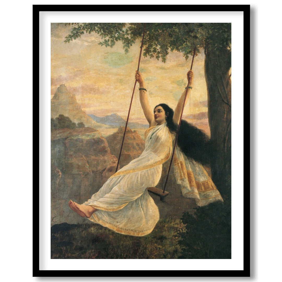 Capture the essence of serene delight with this stunning artwork portraying a graceful woman on a for gallery