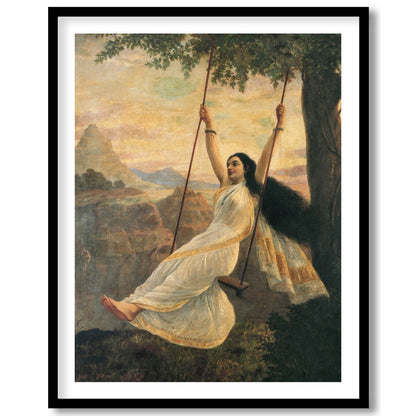 Capture the essence of serene delight with this stunning artwork portraying a graceful woman on a for gallery