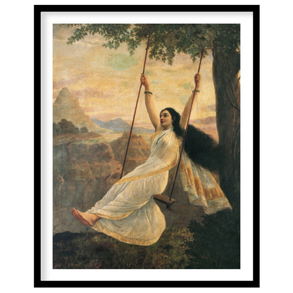 Capture the essence of serene delight with this stunning artwork portraying a graceful woman on a for gallery
