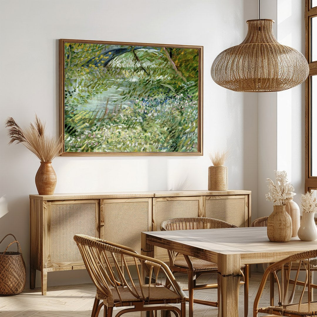 Immerse yourself in the tranquility of nature with this captivating piece. The lush greenery and for Dining