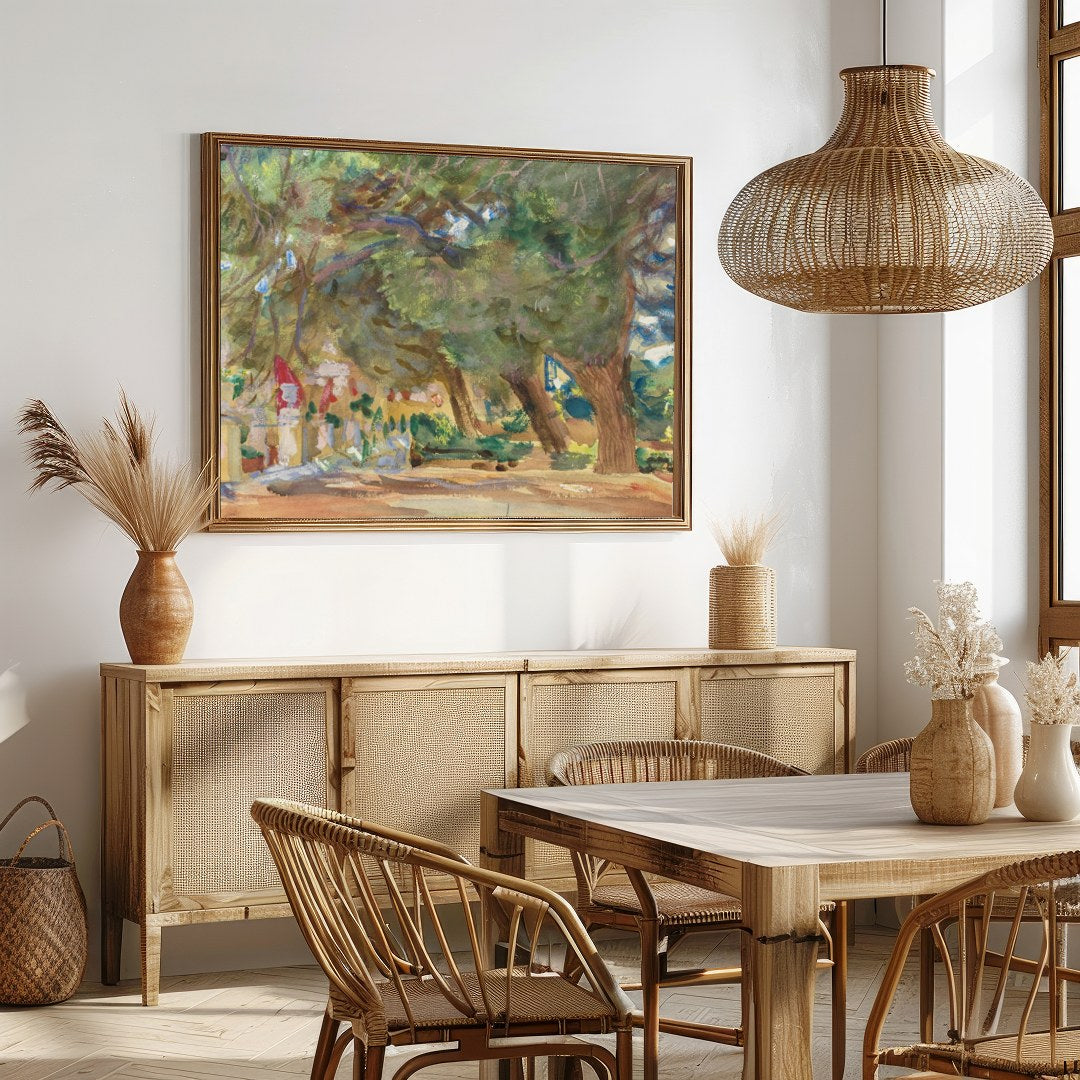 Immerse yourself in the tranquility of nature with this enchanting forest pathway painting. The for Dining