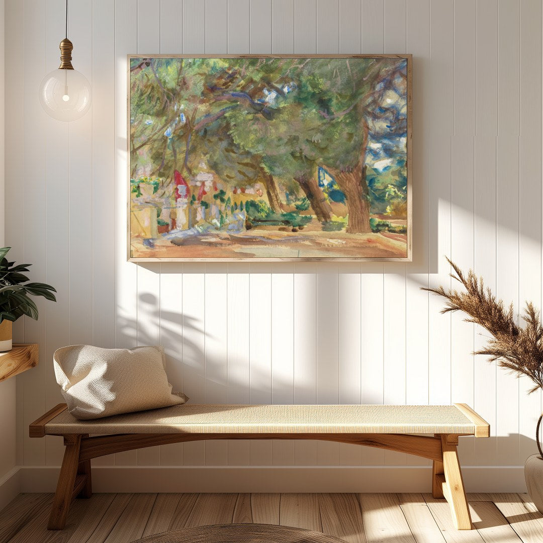 Immerse yourself in the tranquility of nature with this enchanting forest pathway painting. The for Hallway