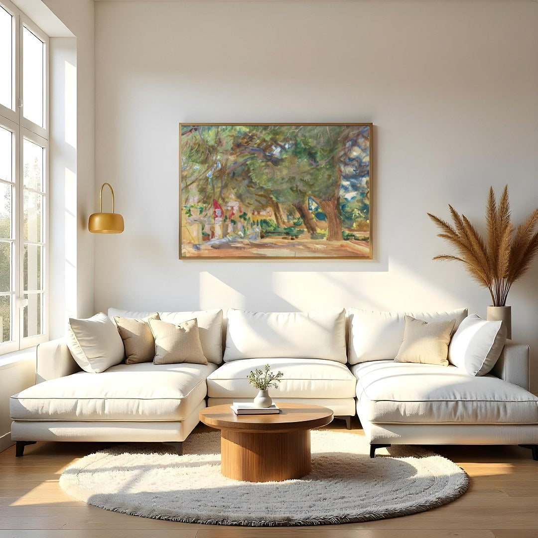 Immerse yourself in the tranquility of nature with this enchanting forest pathway painting. The for Living Room