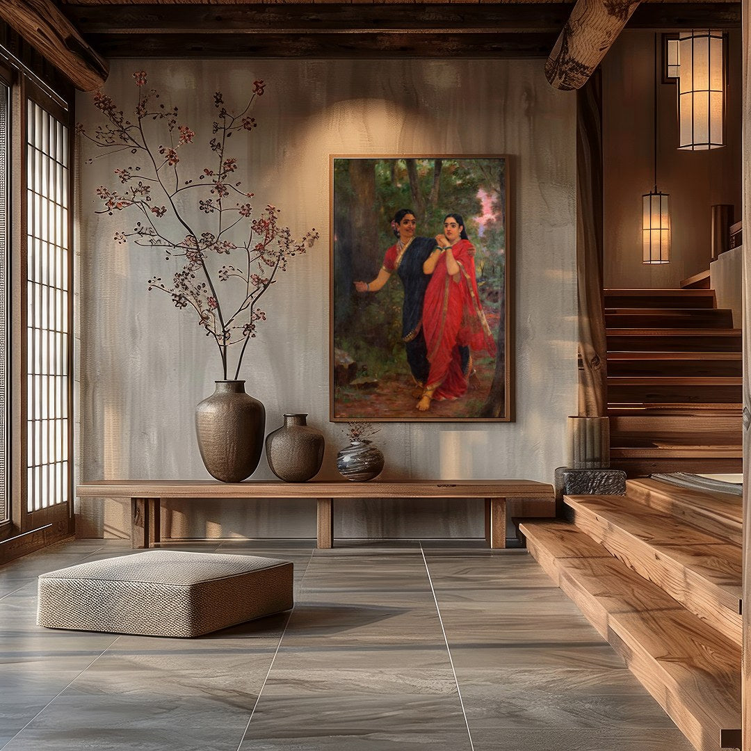 Immerse yourself in the rich tapestry of tradition with this captivating artwork. Featuring two for Hall