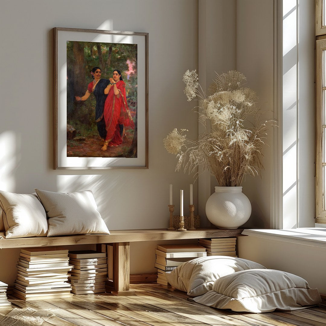 Immerse yourself in the rich tapestry of tradition with this captivating artwork. Featuring two for place
