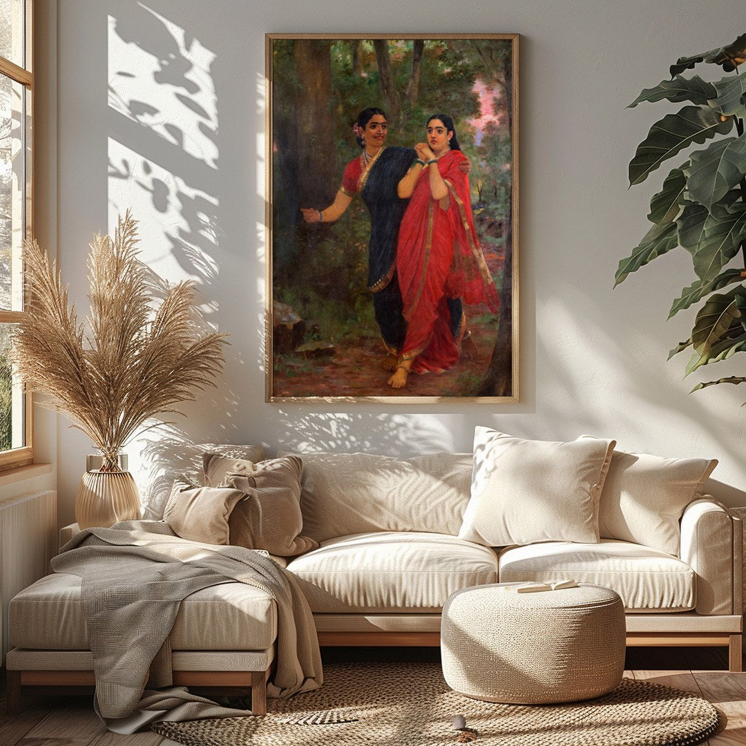 Immerse yourself in the rich tapestry of tradition with this captivating artwork. Featuring two for Sitting Area