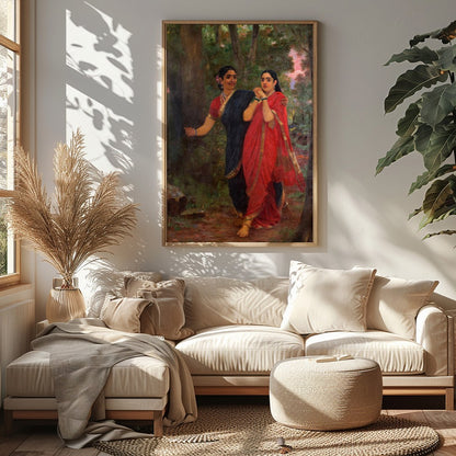 Immerse yourself in the rich tapestry of tradition with this captivating artwork. Featuring two for Sitting Area