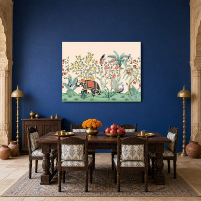 Immerse yourself in the enchanting world of Pichwai with this exquisite artwork, showcasing a for Dining