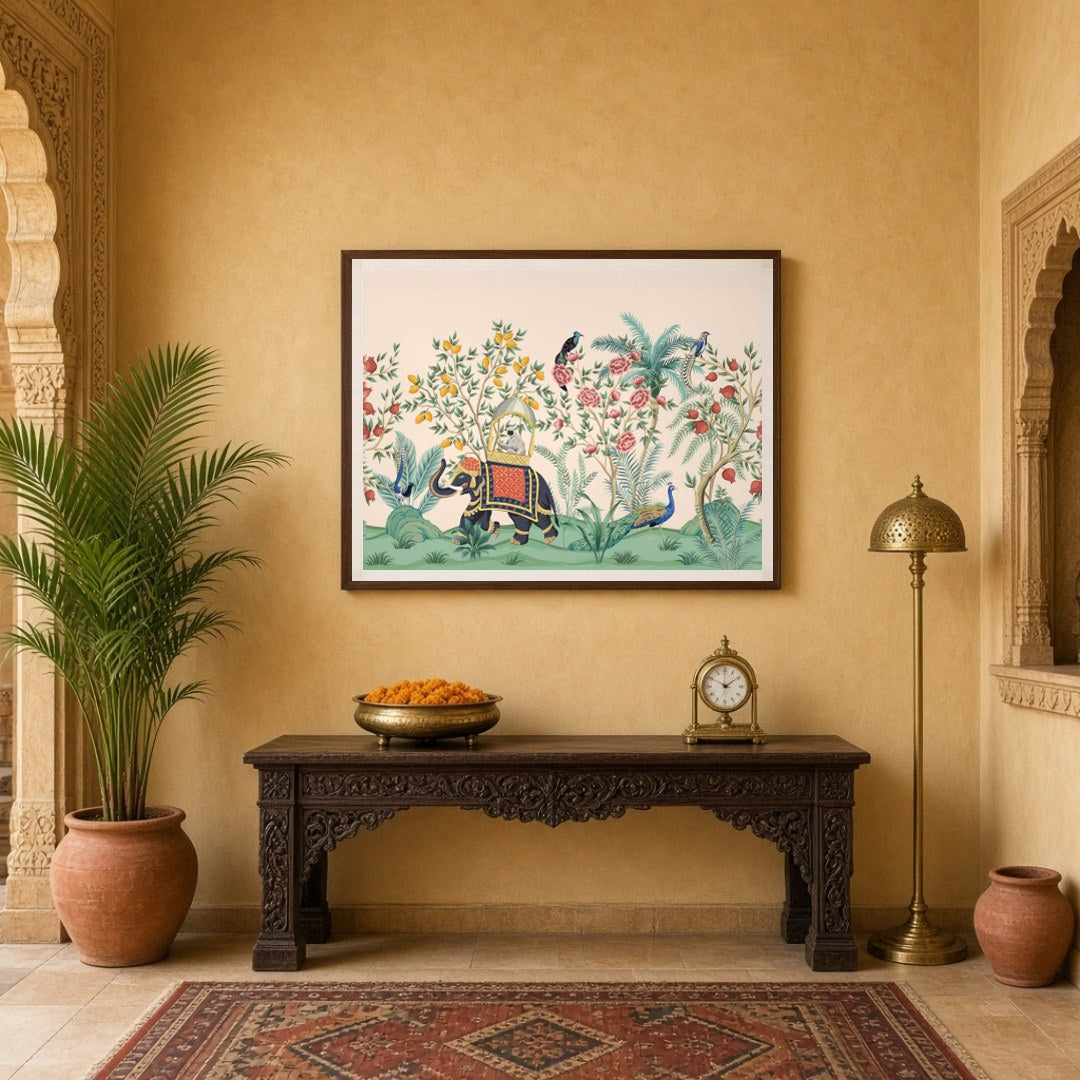 Immerse yourself in the enchanting world of Pichwai with this exquisite artwork, showcasing a for Entrance