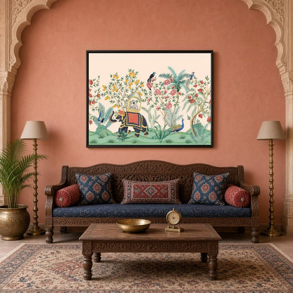 Immerse yourself in the enchanting world of Pichwai with this exquisite artwork, showcasing a for Living Room