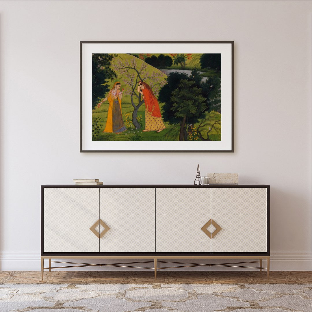 Dive into a serene landscape with 'Enchanted Garden Encounter', a captivating piece that draws for Foyer