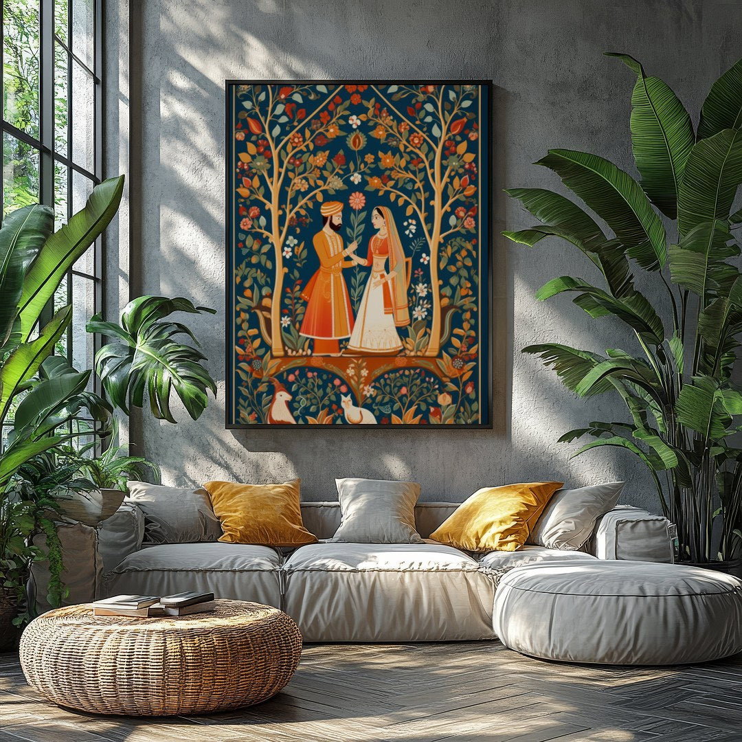 Discover the timeless allure of this exquisite artwork depicting a harmonious moment in a lush, for Balcony