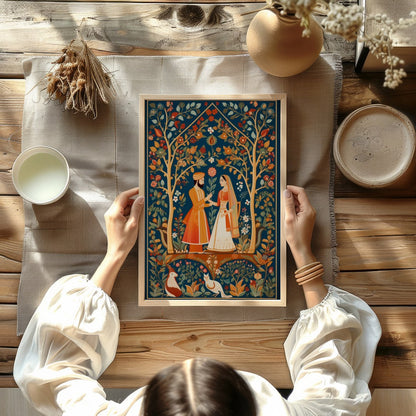 Discover the timeless allure of this exquisite artwork depicting a harmonious moment in a lush, for Kitchen
