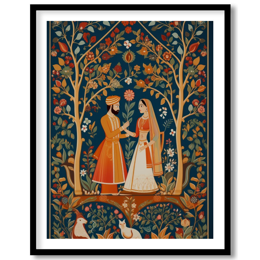 Discover the timeless allure of this exquisite artwork depicting a harmonious moment in a lush, for nook