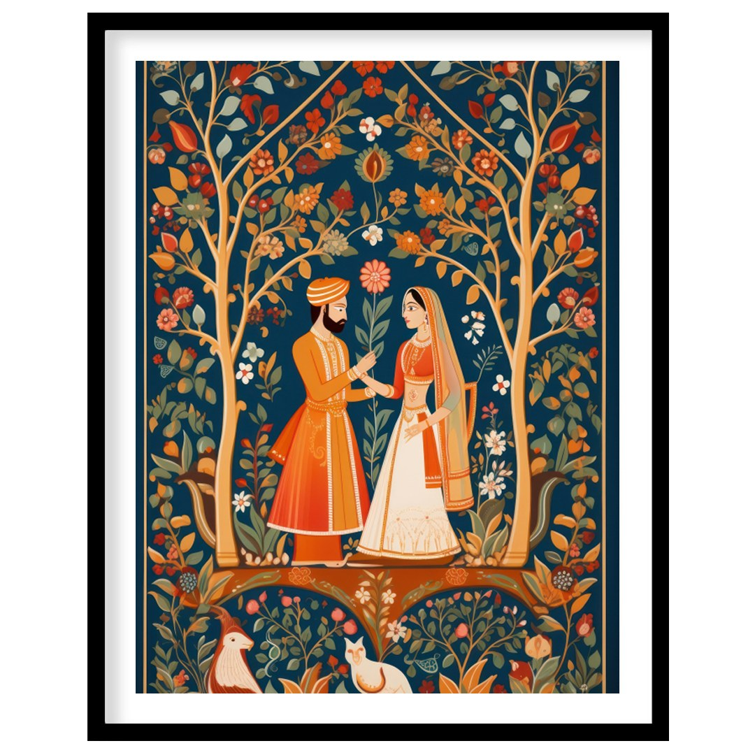 Discover the timeless allure of this exquisite artwork depicting a harmonious moment in a lush, for nook
