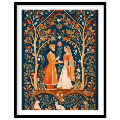 Discover the timeless allure of this exquisite artwork depicting a harmonious moment in a lush, for nook