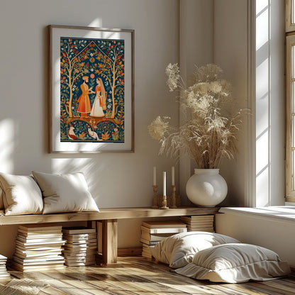 Discover the timeless allure of this exquisite artwork depicting a harmonious moment in a lush, for residence