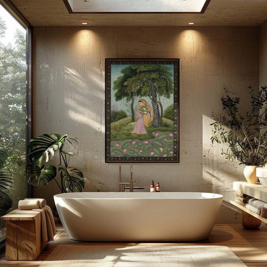 Step into a world of enchantment with this exquisite portrayal of serene contemplation amidst a for Bathroom
