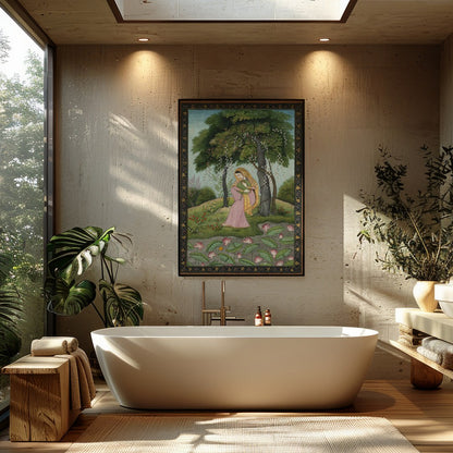 Step into a world of enchantment with this exquisite portrayal of serene contemplation amidst a for Bathroom