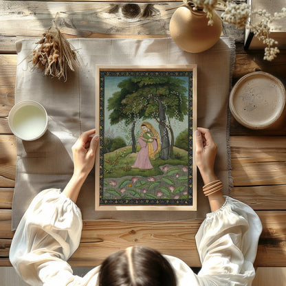 Step into a world of enchantment with this exquisite portrayal of serene contemplation amidst a for decor