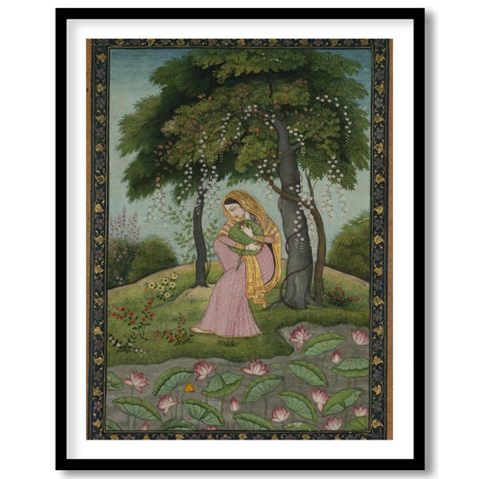 Step into a world of enchantment with this exquisite portrayal of serene contemplation amidst a for interior