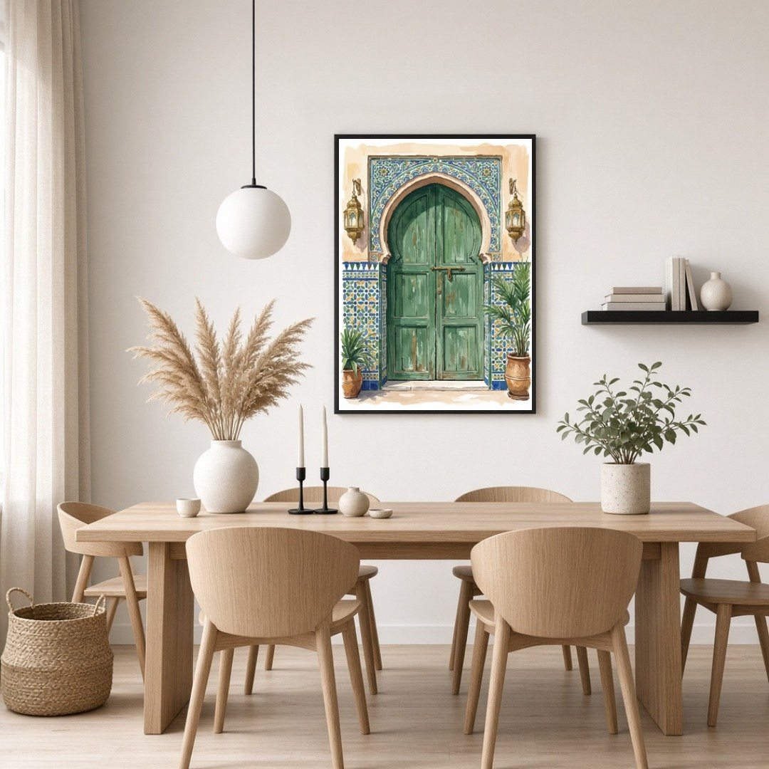 Capture the essence of Mediterranean charm with this stunning wall art featuring an intricately for Dining
