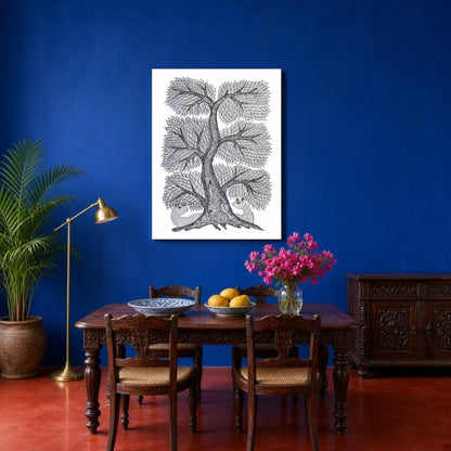 This captivating Gond Art piece beautifully showcases the intricate Tree of Life, a symbol of for Dining