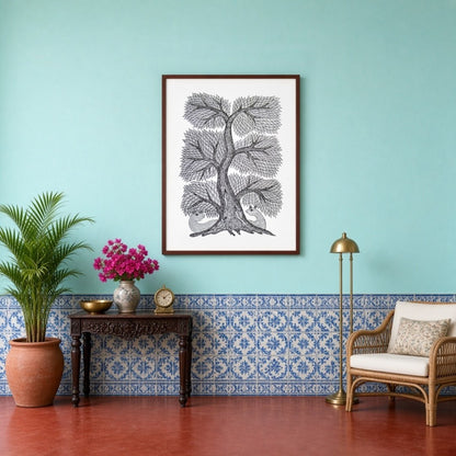 This captivating Gond Art piece beautifully showcases the intricate Tree of Life, a symbol of for Entrance