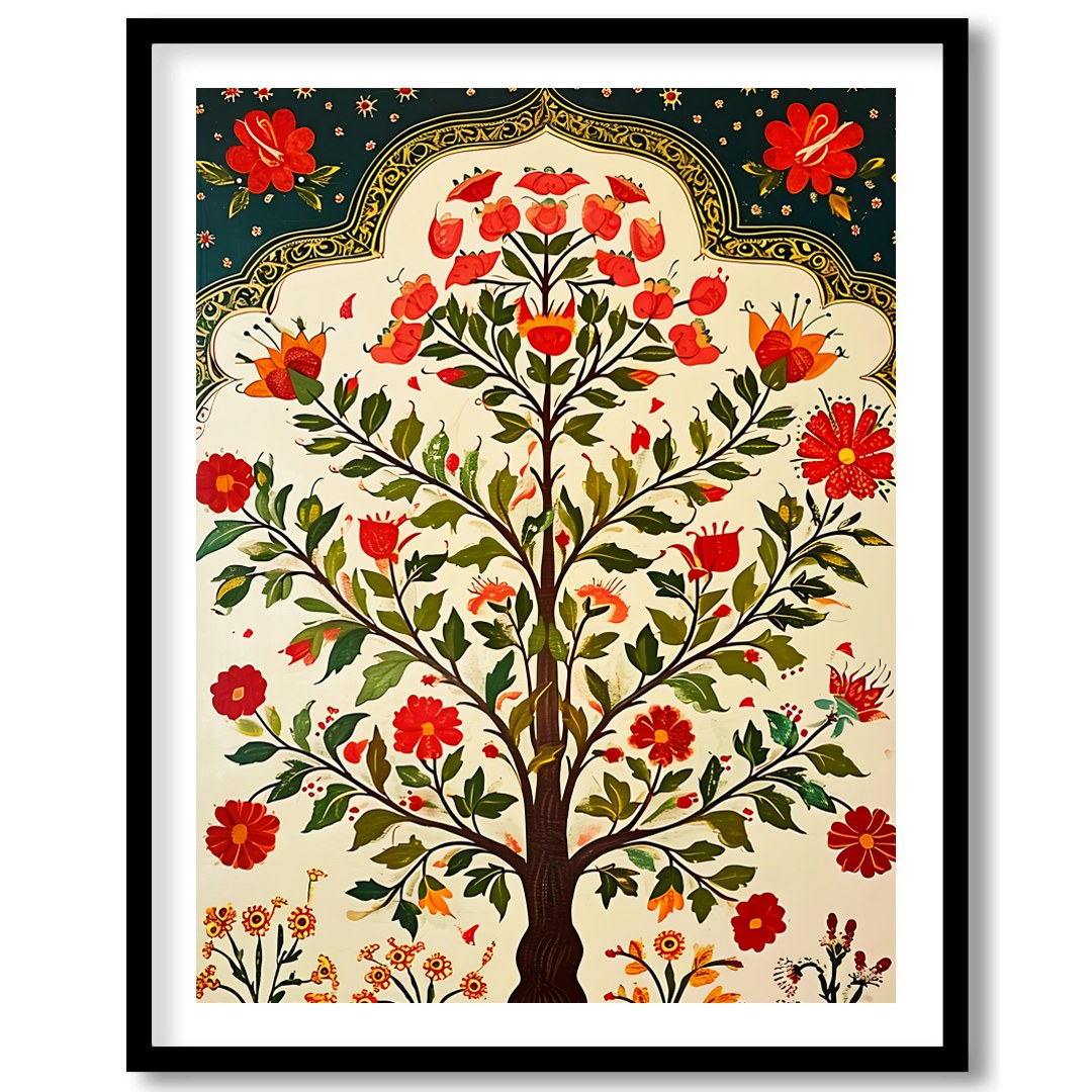 Experience the timeless allure of this vibrant floral artwork, featuring an exquisite tree design for place