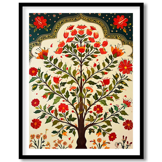 Experience the timeless allure of this vibrant floral artwork, featuring an exquisite tree design for place