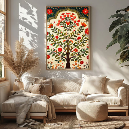 Experience the timeless allure of this vibrant floral artwork, featuring an exquisite tree design for Sitting Area