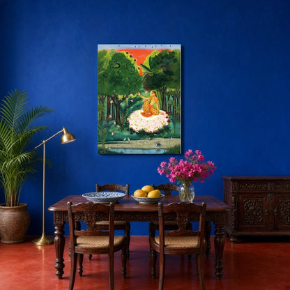 Immerse yourself in the serene beauty of 'Enchanting Kamod Ragini Amidst Verdant Forest.' This for Dining